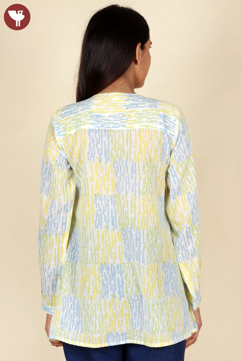Mulmul Cotton Pintucked Top In Block Print