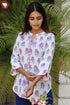 Cambric Cotton Powder Blue Shirt Top in Block Print