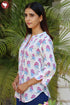 Cambric Cotton Powder Blue Shirt Top in Block Print