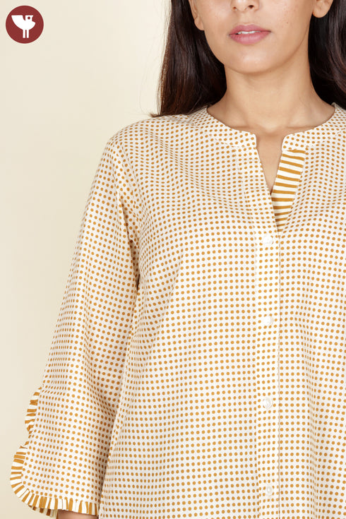 Cambric Cotton Mustard Top In Dot Print