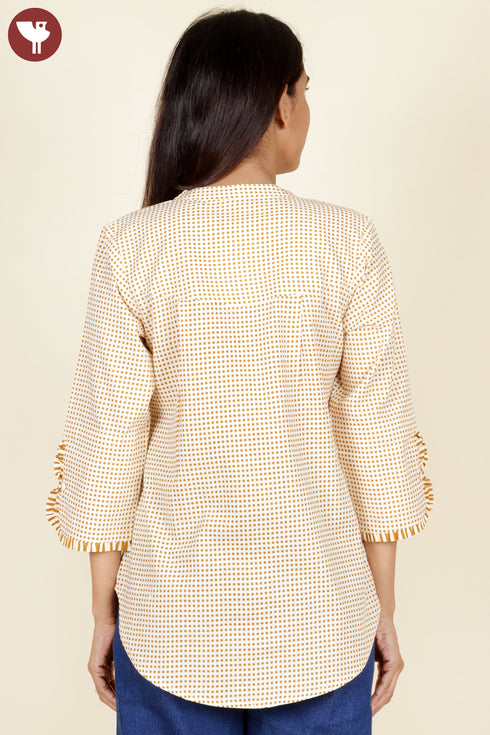Cambric Cotton Mustard Top In Dot Print