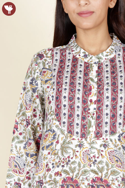 Lyocell Ivory Printed Top In Floral Block Print