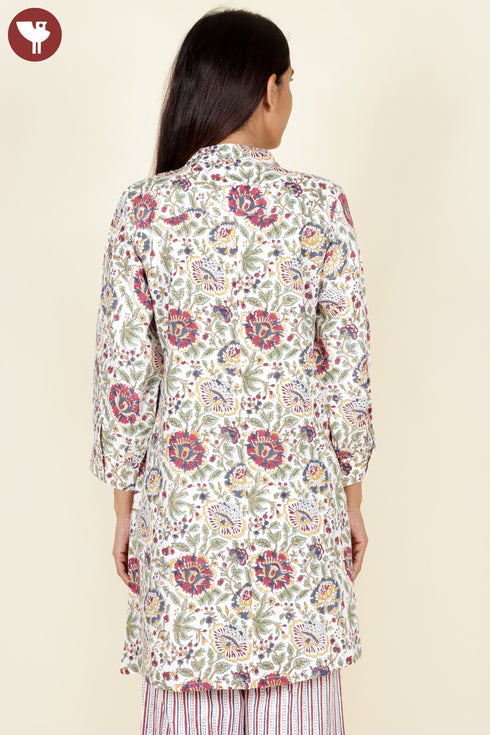 Lyocell Ivory Printed Top In Floral Block Print