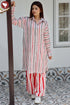MulMul Cotton Grey Red Stripe Long Top In Block Print