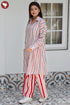 MulMul Cotton Grey Red Stripe Long Top In Block Print