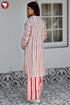 MulMul Cotton Grey Red Stripe Long Top In Block Print