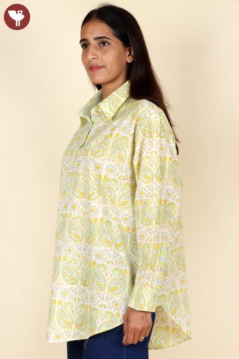 Mulmul Cotton Shirt In Floral Block Print