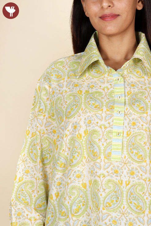 Mulmul Cotton Shirt In Floral Block Print