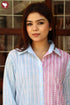 Cambric Cotton Shirt Top in Stripe Geometric Block Print