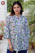 Cambric Cotton Purple Floral Pintuck Top