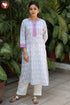Cambric Cotton Powder Blue Kurtain Floral Block Print