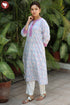 Cambric Cotton Powder Blue Kurtain Floral Block Print