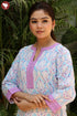 Cambric Cotton Powder Blue Kurtain Floral Block Print