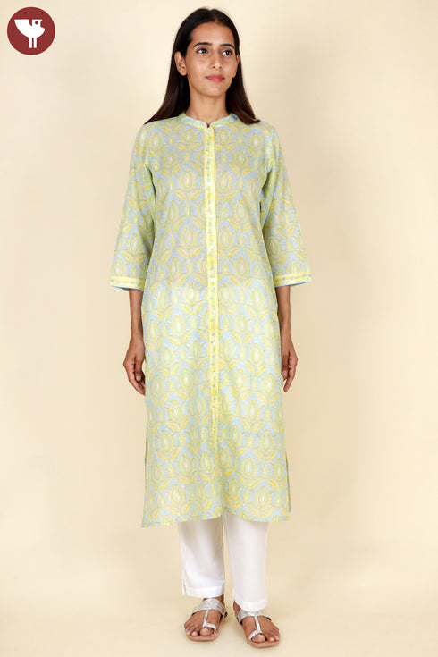 Mulmul Cotton Kurta In Floral Block Print