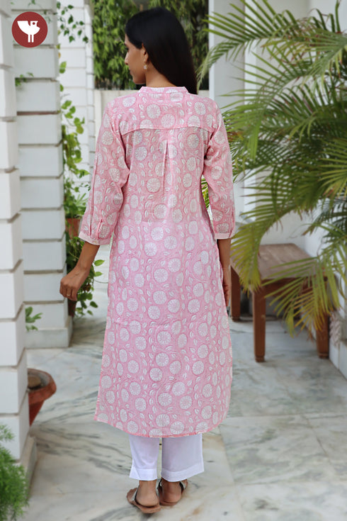 Mul Mul Cotton Kurta in Block Print
