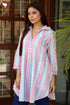 Cambric Cotton Powder Blue Shirt Top in Block Print