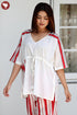 Cambric Cotton Off White Stripe Panel Top In Block Print