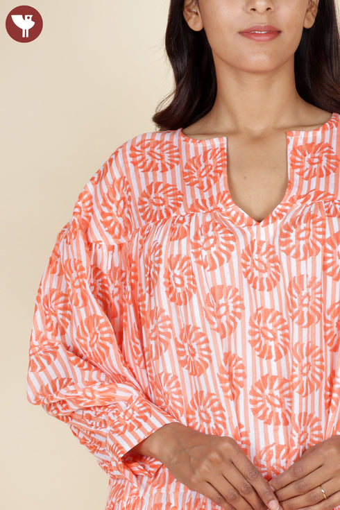 Mulmul Cotton Tiered Dress in Block Print