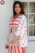 Cambric Cotton Off White Red Printed Top In Block Print