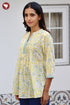 Mul Mul Cotton Pintuc Floral Top In Block Print