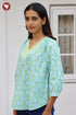 Cambric Cotton Top in Floral Block Print