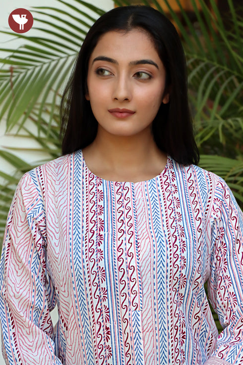 Cambric Cotton Top In Block Print