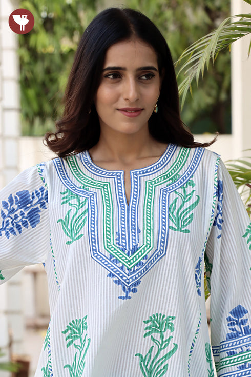 COTTON STRIPE Co-Ord Set in Floral Block Print