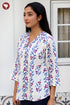 Cotton Stripe Top in Floral Block Print