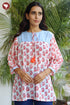 Mul Mul Cotton Top In Floral Block Print