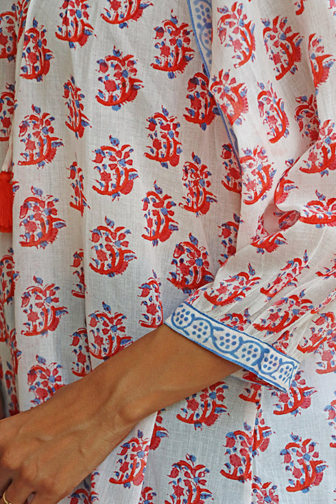Mul Mul Cotton Top In Floral Block Print