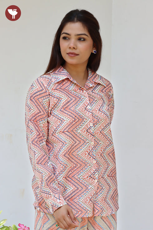 Mul Mul Cotton Top in Zig Zag Block Print