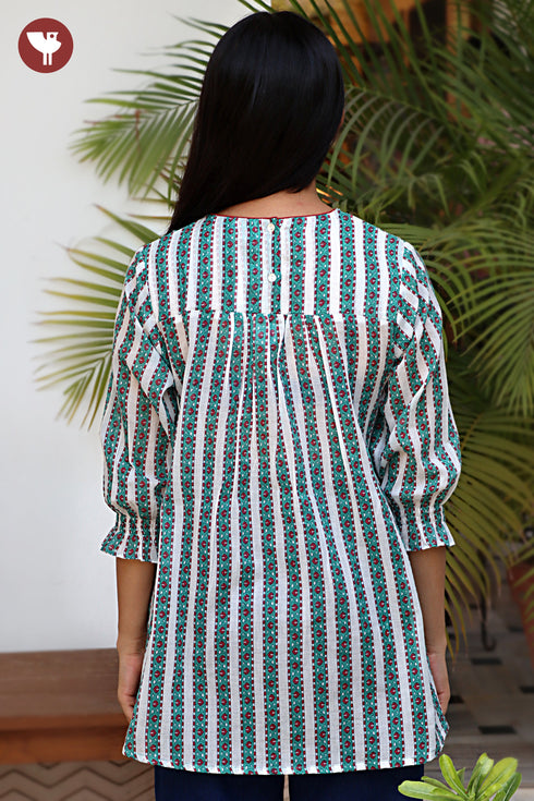 MulMul Cotton Top in Green Print