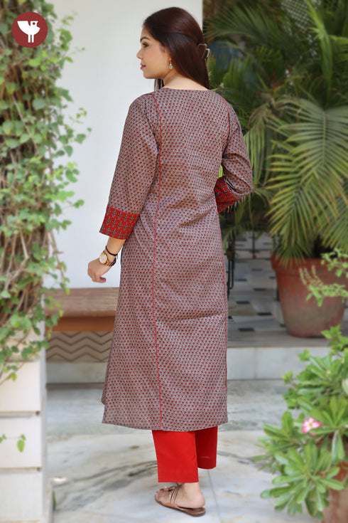 Cambric Cotton Kurta In Floral Block Print