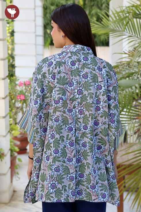 Mul Mul Cotton Light Grey Floral Shirt Style Top