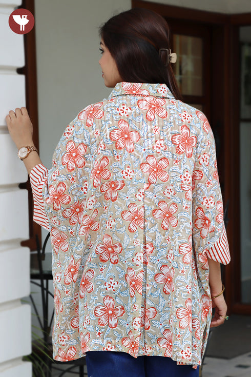 Mul Mul Cotton Shirt Style Top in Floral Block Print