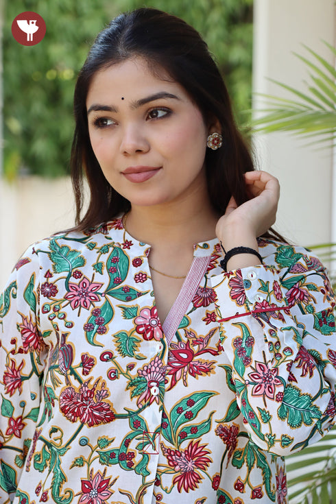 100% Cambric Cotton Floral Frill Top
