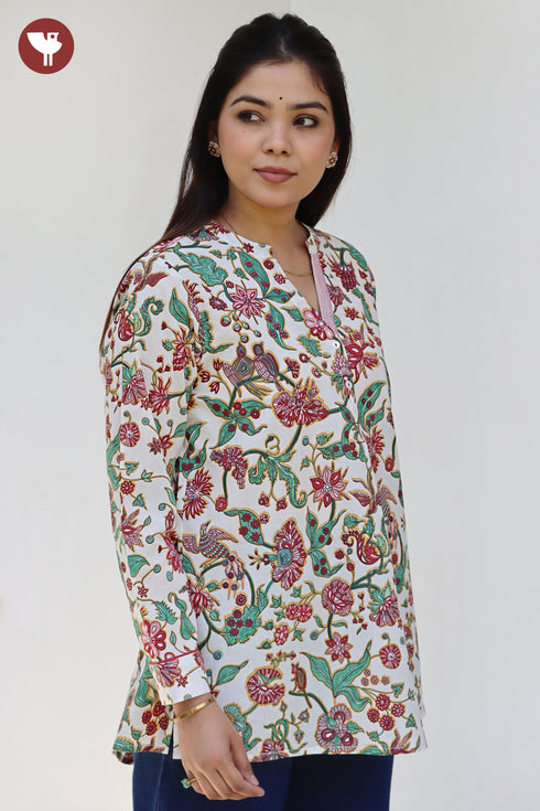 100% Cambric Cotton Floral Frill Top