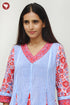 MulMul Cotton Kali Style Kurta in Stripe&Floral Block Print