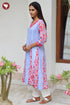 MulMul Cotton Kali Style Kurta in Stripe&Floral Block Print