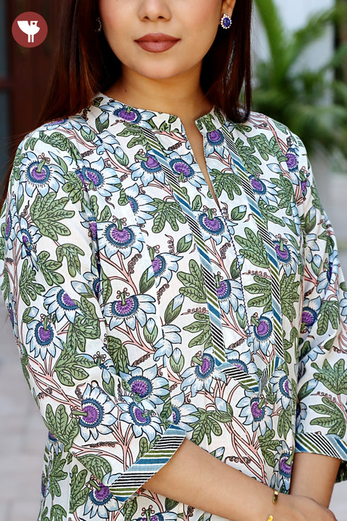 Cambric Cotton Purple Floral Straight Kurta