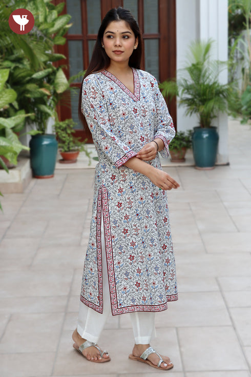 Cambric Cotton White Straight V-Neck Kurta