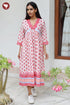Cambric Cotton Gathered Dress in Floral Block Print