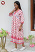 Cambric Cotton Gathered Dress in Floral Block Print
