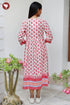 Cambric Cotton Gathered Dress in Floral Block Print
