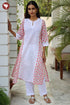 Terry Voile White KurtaFloral Block Print with Chikankari Embroidery