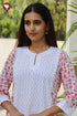 Terry Voile White KurtaFloral Block Print with Chikankari Embroidery