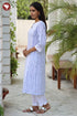 Terry Voile White KurtaFloral Block Print with Chikankari Embroidery