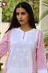 Terry Voile White Kurta Floral Block Print with Chikankari Embroidery