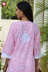 Terry Voile White Kurta Floral Block Print with Chikankari Embroidery