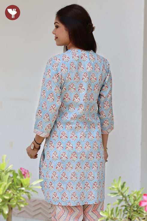 Cambric Cotton Kurta In Floral Block Print
